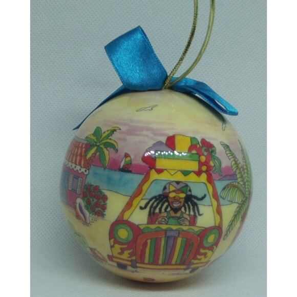 St. Thomas U.S.V.I. Ornament Agiftcorp Christmas 3" round hanging Reggae red bus - Picture 4 of 8